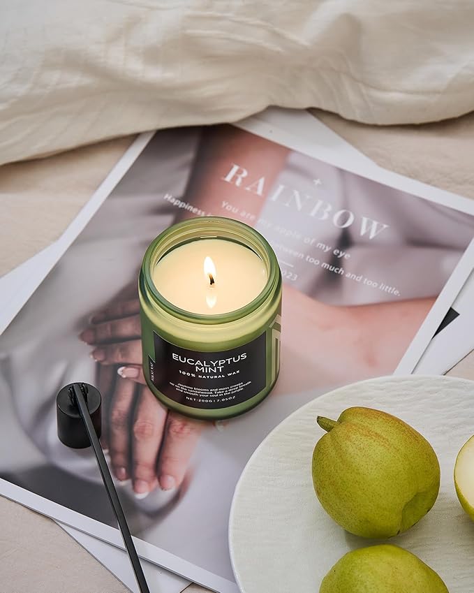 M&SENSE Eucalyptus & Mint Candles for Home Scented, Clean Non Toxic Aromatherapy Candle Gift 7.05oz 50 Hours Burn for Stress Relief Meditation Yoga Relaxing SPA-Ruum Studio Home