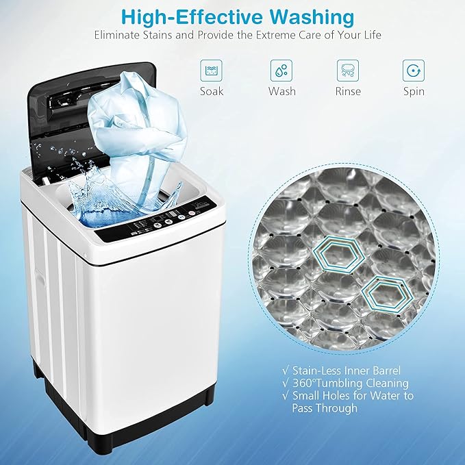 Giantex Portable Washing Machine, 2 in 1 Full Automatic Laundry Washer 1.5Cu.Ft 11lbs Capacity Washing and Spinning Combo 8 Programs 10 Water Levels Energy Saving Top Load Washer for Apartment Dorm-Ruum Studio Home