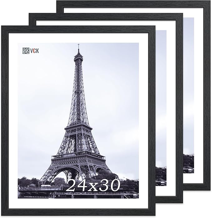 VCK 24x30 Poster Frames Set of 3, Black Solid Wood Picture Frame, Textured Exclusive Gallery Frame - Wall Hanging-Ruum Studio Home
