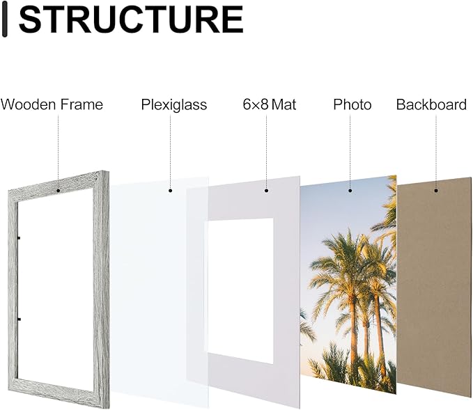 Vittanly 8x12 Picture Frames Set of 9, Shatter Resistant Plexiglass, Display 6x8 Pictures with Mat or 8x12 without Mat, Photo Frames for Wall or Tabletop, Engineered Wood, Grey-Ruum Studio Home