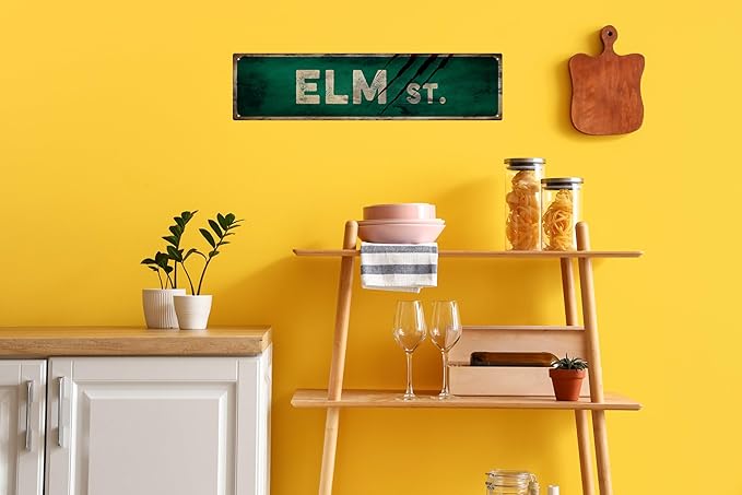 Vintage Tin Sign Retro Metal Elm St Signs Stylish Wall Art Plaques for Home Decor Bathroom Kitchen House and Gothic Wall Decor or as a Unique Poster 16x4 in-Ruum Studio Home
