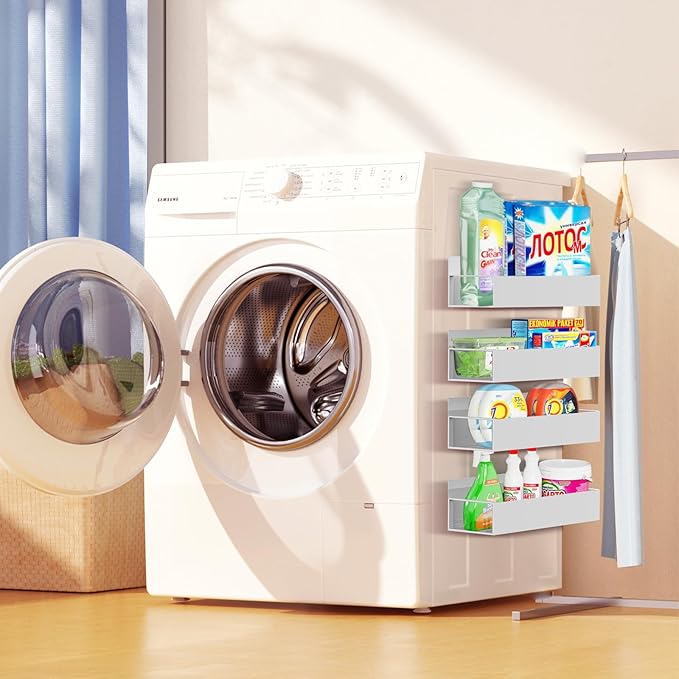 Magnetic Spice Rack Organizer for Fridge Seasoning Organizer for Kitchen Storage With Screw Magnetic Shelf for Oven, RV,Garage,Bathroom (Grey, 4pack)-Ruum Studio Home