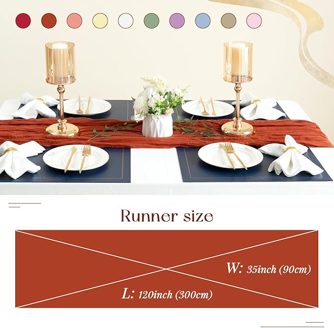 Sioloc Terracotta Table Cloth Cheesecloth Table Runner 10ft Rustic for Tea Wedding Party Baby Bridal Centerpiece Fall Decor for Home Halloween Thanksgiving-Ruum Studio Home