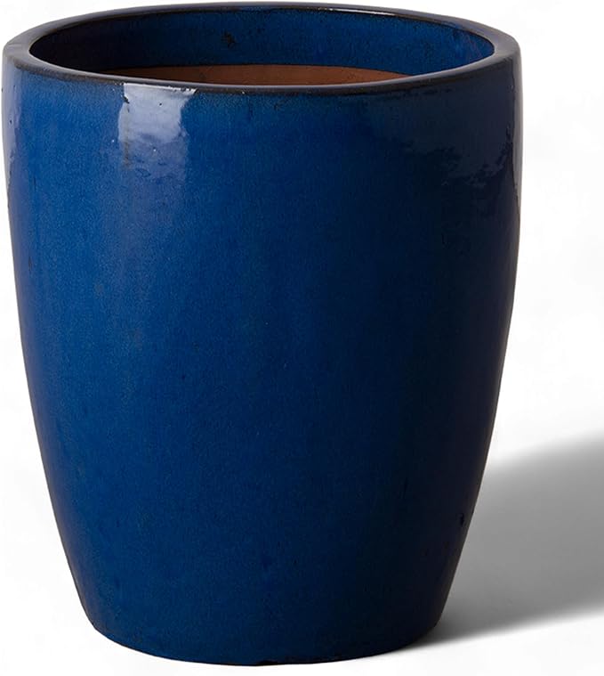 Emissary Bullet 14 in. Blue Ceramic Round Planter (14 in. L x 14 in. W x 15.5 in. H) with Drainage Hole-Ruum Studio Home