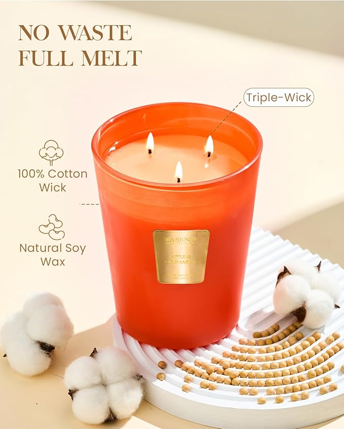 M&SENSE Apple Cinnamon Scented Candle 35oz 150H Burn Time Long Lasting, 3-Wick Natural Aromatherapy Candle Highly Scented, Home Fragrance Housewarming Gifts-Ruum Studio Home