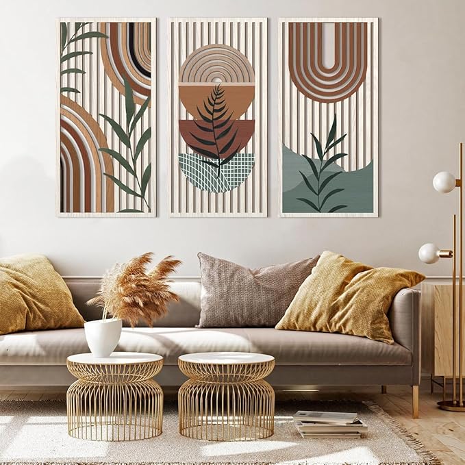 IARTTOP Large Abstract Geometric Wood Boho Wall Art Boho Wall Decor Set Mid Century Modern Wooden Wall Decor Bohemian Wall Art For Bedroom Living Room Office 16"x32"-Ruum Studio Home