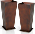 WORTH Garden 12" Dia x 25" H Large Metal Planter Set of 2, Matte Bronze Retro Finish Tall Square Tapered Steel Plant Pots, Decor Flower Pot Indoor & Outdoor, Drainage Hole & Dual-Purpose Plant Saucer-Ruum Studio Home