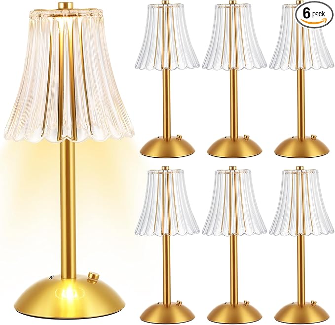 Liliful 6 Pcs LED Portable Cordless Table Lamp Touch Battery Operated Rechargeable Desk Lamp 3 Color Dimmable for Bedroom Living Room Dining (Rose Style,Gold)-Ruum Studio Home