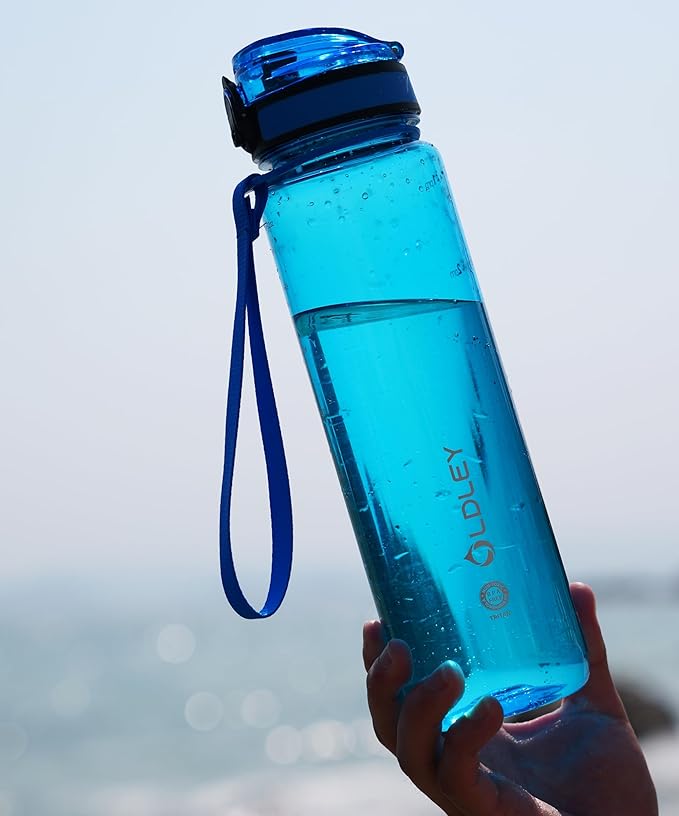 OLDLEY 32 oz Water Bottle, Motivational Water Bottle with Time Marker, Sports Water Bottle With Strap, Leakproof & BPA Free Large Water Bottles for School,Gym,Outdoor, Tritan, Transparent-Blue-Ruum Studio Home