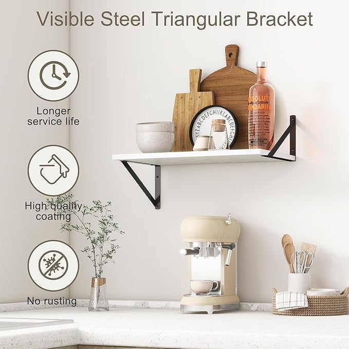 Fun Memories 20 Inch Floating Shelves for Wall, White Bathroom Shelves Set of 2, 12 Inch Deep Wall Shelf for Bedroom, Kitchen, Large Home Decor Shelves Farmhouse Storage Shelf-Ruum Studio Home