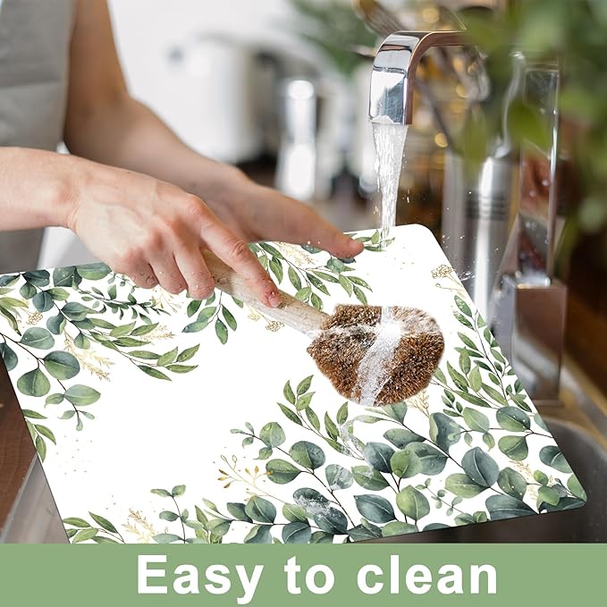 Eucalyptus Leaves Placemat Set of 6 Seasonal Summer Plastic Table Mats Spring Green Leaves Themed Place Mats Rustic Vintage Table Decoration for Indoor Outdoor Party Kitchen Dining-Ruum Studio Home
