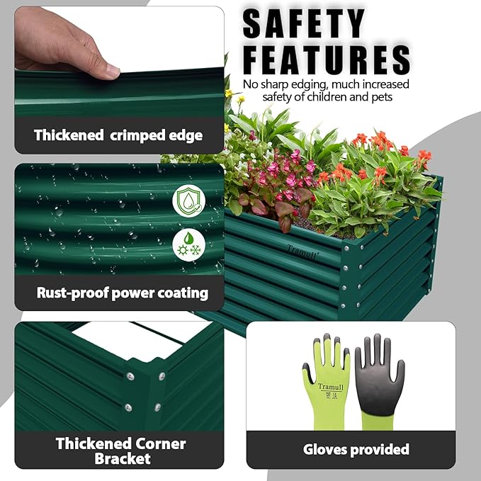 1 Pack 8x3x2FT Galvanized Raised Garden Bed Kit Retangular Metal Ground Planter Box Outdoor Bottomless Planter Raised Beds for Vegetables Flowers Herbs Fruits, Green-Ruum Studio Home