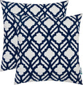 HWY 50 Dark Blue Decorative Throw Pillow Covers 18x18 Inch, Pack of 2 Embroidered Cotton Farmhouse Cushion Cover Pillow Case for Sofa Couch Living Room Bed Bedroon, Trellis-Ruum Studio Home