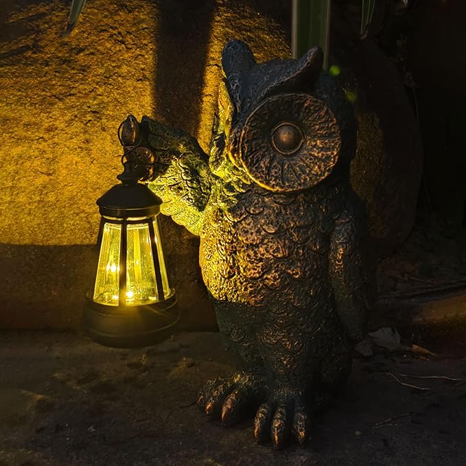 Garden Statues Outdoor, owl Figurines Decorated with Solar Lights, Unique Christmas Birthday Gifts for Moms, Grandmas, Women, Wives, Sisters-Ruum Studio Home
