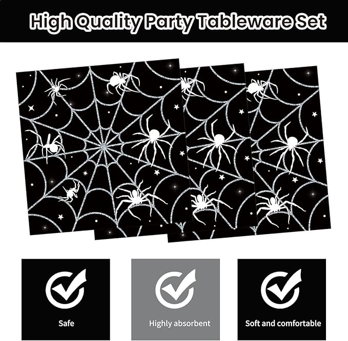 40Pcs Halloween Paper Plates and Napkins Party Supplies, Spider Web Plates Napkins Disposable Dinnerware Set for Spooky Halloween Party Decorations-Ruum Studio Home