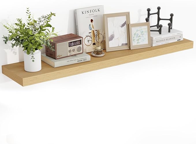 48 Inch Floating Shelves, 3D Textured Wood Grain, 48"x9.25"x1.5" Inch Deep Floating Shelves for Wall, Wooden Shelves for Bathroom, Bedroom, Living Room, Natural-Ruum Studio Home