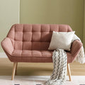 48”Small Loveseat Sofa, Modern Linen Upholstered Mini Couch 2-Seater Fluffy Love Seat with Quilting Backs and Wood Legs for Small Space Living Room, Bedroom, Pink-Ruum Studio Home