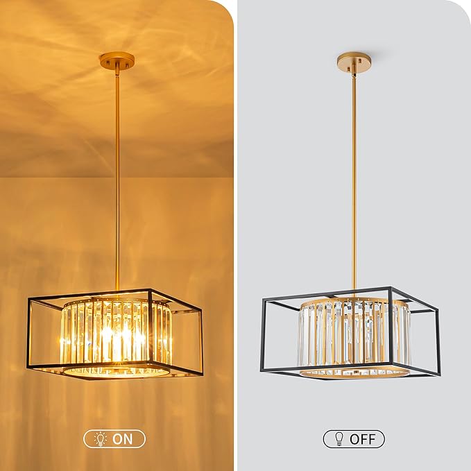 5-Lights K9 Crystal Chandelier, Modern Style Pendant Light Fixture for Dining Room, Bedroom & Living Room, Gold & Black Finish, L16.5 * W16.5 * H12~48 inch (Adjustable Height)-Ruum Studio Home