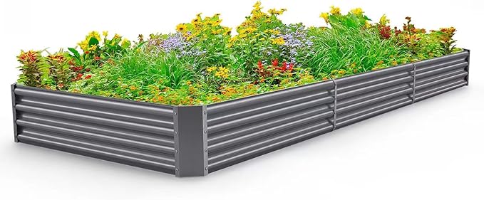 Land Guard 12×4×1ft Galvanized Raised Garden Bed Kit for Vegetables, Galvanized Super Large Metal Planter Raised Garden Boxes Outdoor(359 Gallon Capacity（Grey）…-Ruum Studio Home