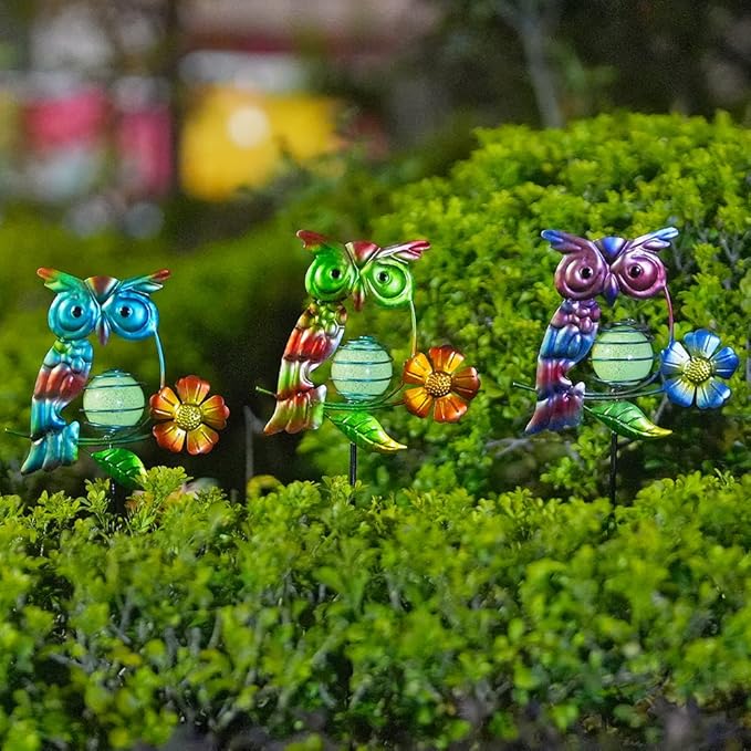 Set of 3 Owl Decorative Garden Stakes,Glow in The Dark Metal Yard Art,Waterproof Stakes Decorative for Outside,Metal Garden Decor for Mom,Women,Yard Lover-Ruum Studio Home