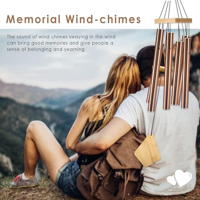 Wind Chimes Outdoor, Deep Tone Memorial Wind Chimes with Hook, Gifts for Mother's Day/Housewarming/Christmas, Patio, Garden, Yard, Home Decor, Copper-Ruum Studio Home