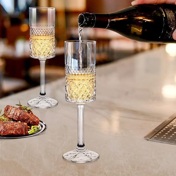 Champagne Flutes Set of 6, 7oz Square Champagne Glasses, Lead-Free Crystal Champagne Flute Glass, Unique Gift for Birthday, Wedding, Anniversary-Ruum Studio Home