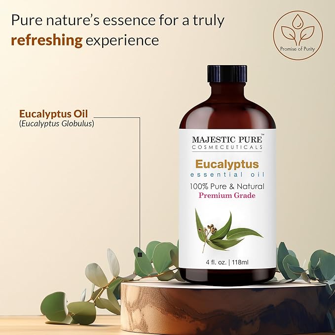 Majestic Pure Eucalyptus Essential Oil with Glass Dropper - Huge 4 Fl Oz - 100% Pure and Natural Eucalyptus Oil - Premium Grade Essential Oils for Diffuser, Aromatherapy, Soap and Candle Making-Ruum Studio Home