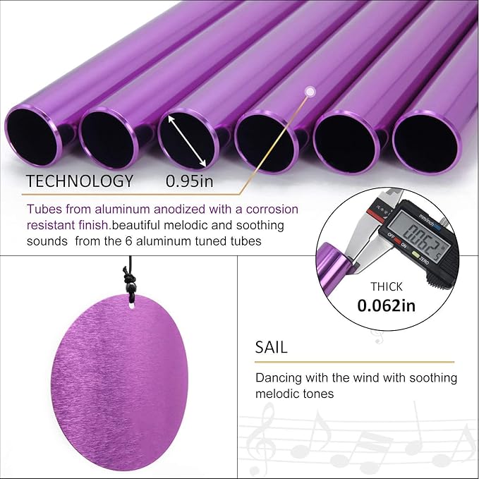 Memorial Wind Chimes Outdoor Large Deep Tone,36 Inch Wind Chimes Unique Tuned Relaxing Soothing Melody,Sympathy WindChimes for Mom,Dad，Garden, Yard, Patio, Porch，Home Decoration and Gift,(Purple)-Ruum Studio Home