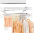 Wall Mounted Drying Rack for Laundry 31.5'', Folding Drying Rack Clothing Wall Mount with 5 Rods, Space Saving for Indoor Outdoor Bathroom Balcony (White 31.5")-Ruum Studio Home