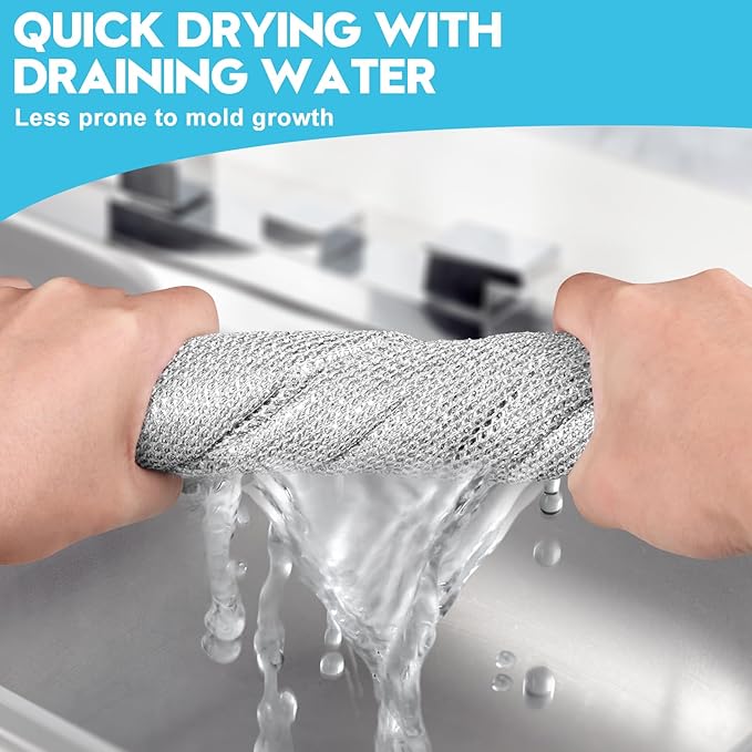 10 Pcs New Upgraded 3 Layers Non Scratch Wire Dishcloth, Multipurpose Wire Dishwashing Rags, Wet & Dry for Cookware, Sinks, Dishes, Stoves & Fireplaces 7.87“ x 7.87”-Ruum Studio Home