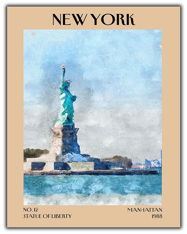 Retro Vintage New York Wall Art Print - 11x14 Unframed Poster - New York City Souvenirs, Cute Trendy Colorful Wall Decor (Statue of Liberty, 11x14")-Ruum Studio Home