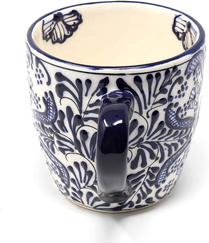 Encantada Handmade Hand-Painted Authentic Mexican Pottery Mugs (1-Pack, Cobalt Blue Flower)-Ruum Studio Home