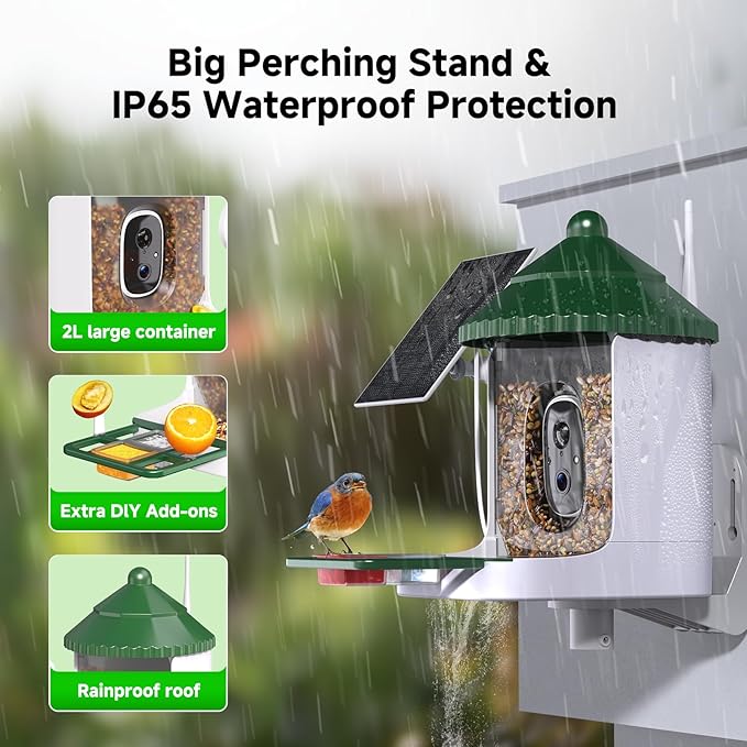 Bird Feeder with Camera AI Identify 2K Live Video Smart Bird Feeder with Camera, 2.4GHZ WiFi Solar Birds House Cameras, Motion Detection Instant Arrival Alerts, Ideal Present for Birds Lovers-Ruum Studio Home