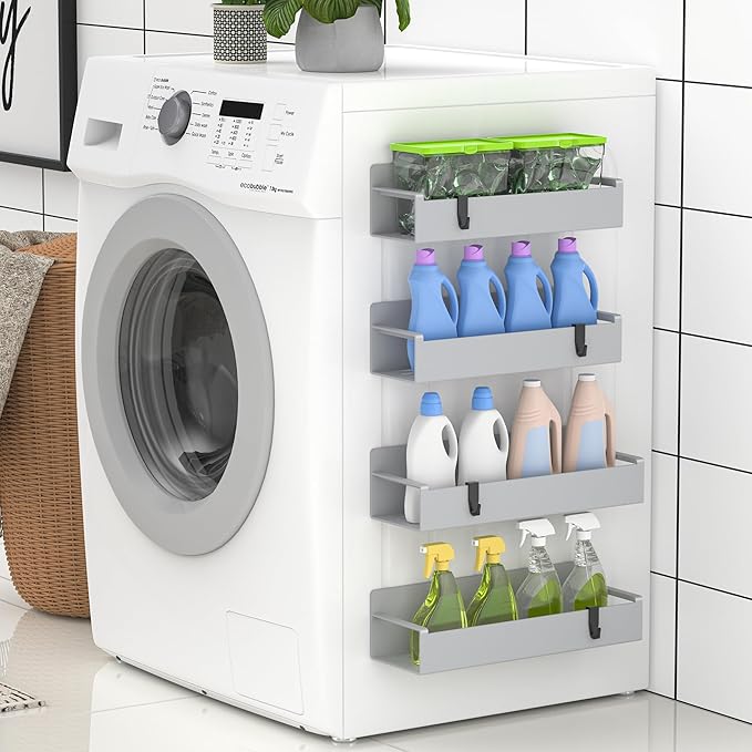 4 Pack Magnetic Spice Rack Organizer for Refrigerator and Oven, Light Gray Fridge Organizers and Storage for Kitchen-Ruum Studio Home