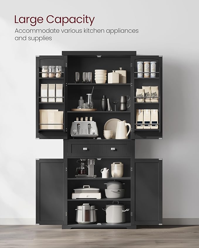 VASAGLE Pantry Cabinet, 71.7-Inch High Freestanding Tall Cupboard Storage Cabinet with a Drawer, 2 Cabinets, 4 Adjustable Shelves, 6 Door Shelves, for Living Room, Kitchen, Ink Black UBBC561B12-Ruum Studio Home