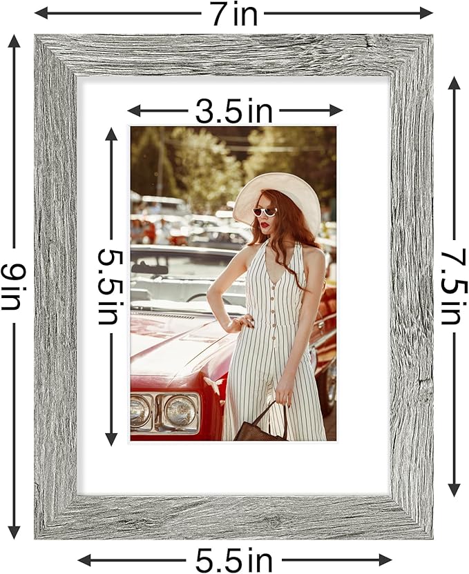 Vittanly 6x8 Picture Frames Set of 9, Shatter Resistant Plexiglass, Display 4x6 Pictures with Mat or 6x8 without Mat, Photo Frames for Wall or Tabletop, Engineered Wood, Grey-Ruum Studio Home