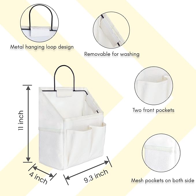 2pcs Small Wall Hanging Organizer Bag, Linen Fabric Door Hanging Storage Basket with Pockets, Waterproof Bin for Kitchen, Bedroom, Office, RV Camper (White)-Ruum Studio Home