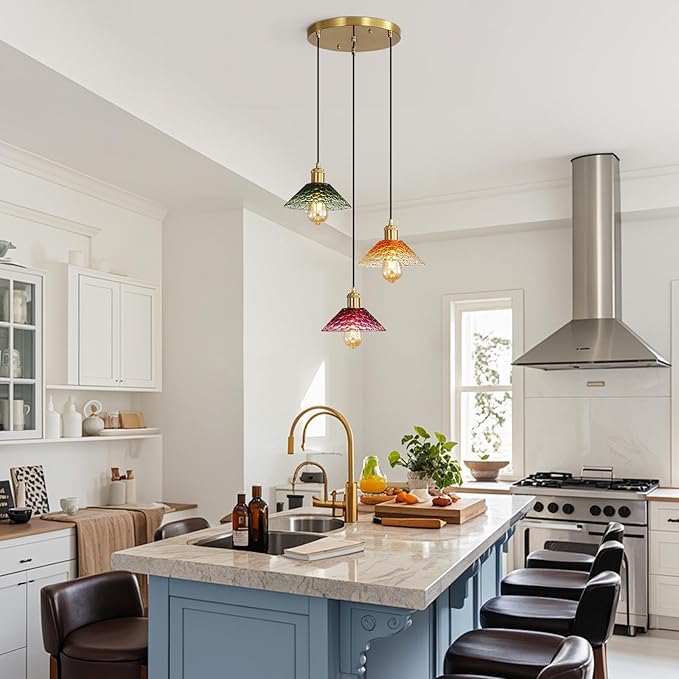 Glass Ceiling Chandelier,3-Light Colorful Hanging Pendant Light,Mid Century Modern Glass Pendant Light Fixture for Dining Room, Hallway, Living Room,Farmhouse,Kitchen Island-Ruum Studio Home