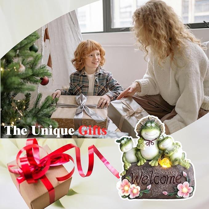Funny Frog Statues For Garden - 7'' Mothe & Sons Solar Frog Garden Decor Frog Garden Statue For Yard Patio porch Lawn Birthday Christmas Thanksgiving Housewarming Frog Gifts For Women Mother.-Ruum Studio Home