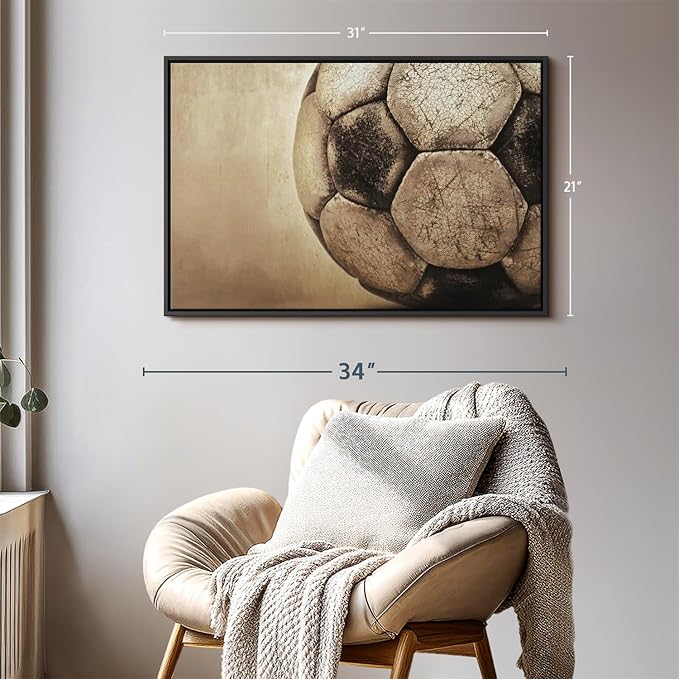 Elephant Stock Worn Soccer Ball Wall Art - Horizontal Framed Canvas - 1-Piece Living Room Wall Decor - Photography sports Canvas Print - Brown and Gray Decor for Wall - 31" X 21"-Ruum Studio Home