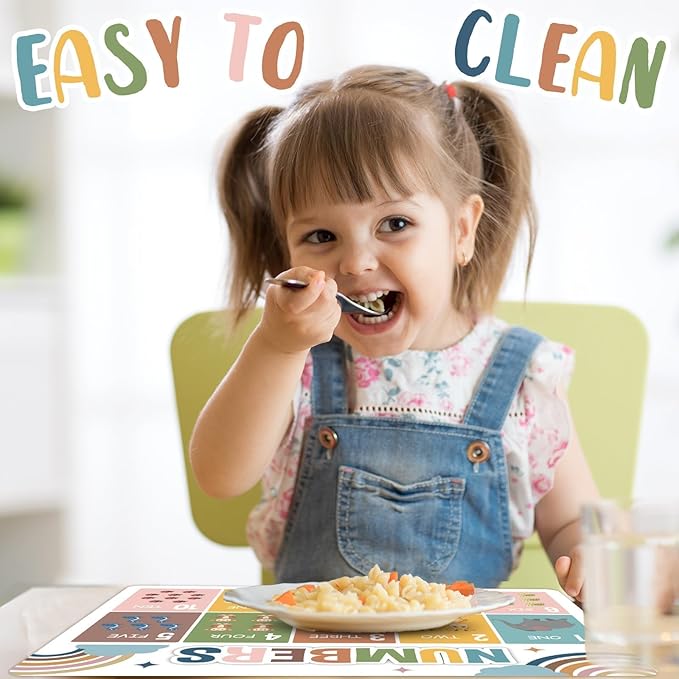 Educational Preschool Kids Placemats Set of 6 Boho Plastic Table Mats Toddler Children Montessori Place Mats for Kids Washable Holiday Desk Decoration for Indoor Outdoor Party Kitchen Dining Table-Ruum Studio Home