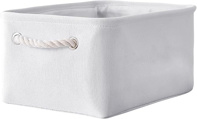 TheWarmHome Decorative Basket for Organizing - Medium-1Pack 13.8L*9.8W*6.7H Rectangular Fabric Storage Bin Organizer Basket with Handles for Clothes (White)-Ruum Studio Home