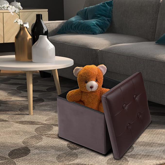 ALASDO Brown Leather Storage Ottoman Footrest Stool, 17x13x13inches, Modern Style-Ruum Studio Home