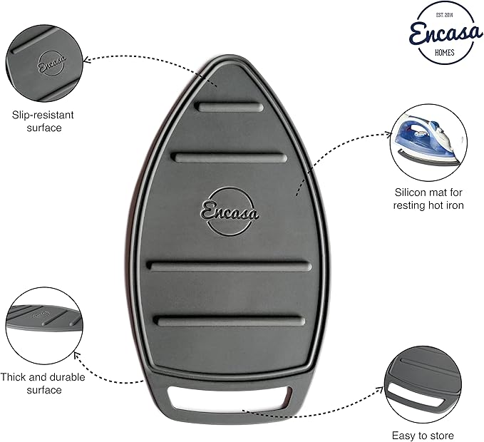 Encasa XO Silicon Mat for Hot Iron Rest - Heat Resistant, Anti - Slip, Thicker Pad for Protecting Your Table During Ironing, Non-Burning, Machine Washable, Durable - Grey-Ruum Studio Home