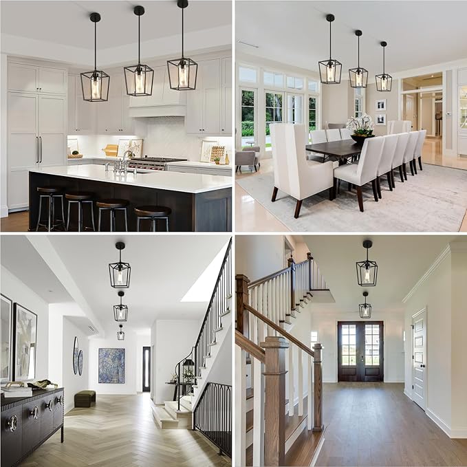 3 Pack Black Pendant Lights for Kitchen Island, 1-Light Farmhouse Metal Pendant Light Cage Kitchen Hanging Light Fixtures with Clear Glass Shade for Dining Room, Entryway, Hallway, Foyer-Ruum Studio Home