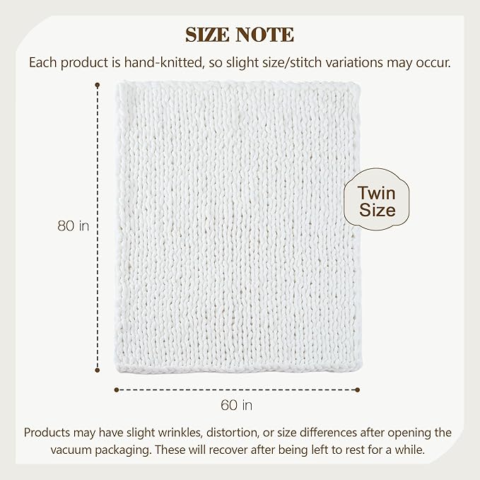Carriediosa Chunky Knit Throw Blanket 60" X 80" Twin, 100% Hand Made Large Chenille Loop Yarn Soft Fluffy Throws for Couch Sofa Bed, Big Crochet Cozy Heavy Thick Cable Woven Blankets, Snow White-Ruum Studio Home