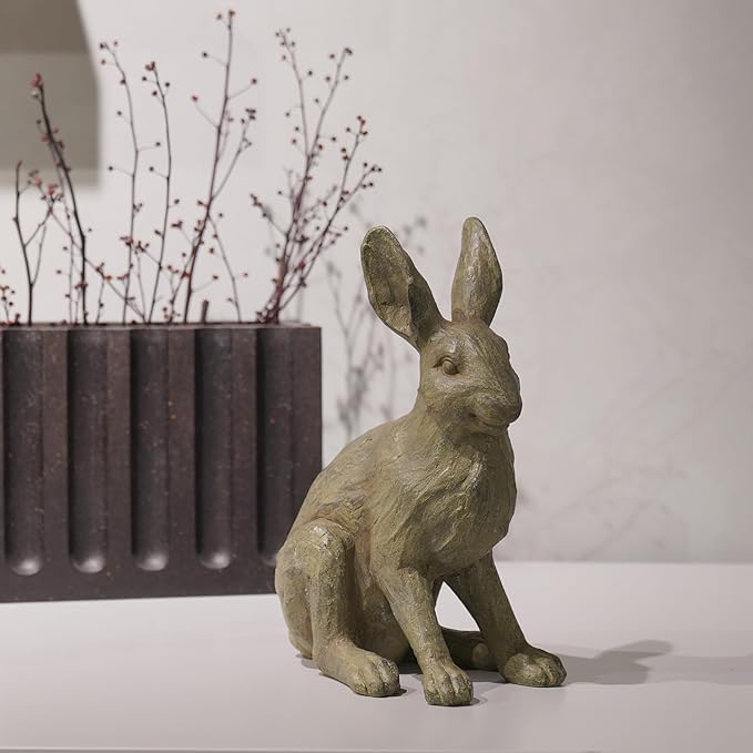 DiliComing Grey Resin Rabbit Garden Statue - Large Garden Statues for Home Yard Decor Garden Statues for Outside Balcony Bunny Decor for Garden Gifts 9 × 5 × 12 Inch-Ruum Studio Home