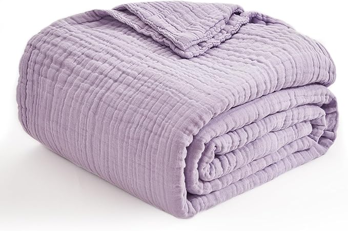 EMME Cotton Throw Blanket for Couch Soft Airy Muslin Bed Blankets Lightweight Breathable Blanket All Season Gauze Blanket, Lavender-Ruum Studio Home