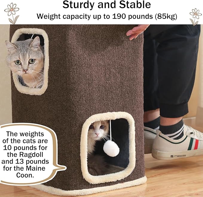 Empet Cat House for Indoor Cats Beds, Multi-Level Cat Condo, Foldable Cave Bed Brown, 2L-Ruum Studio Home
