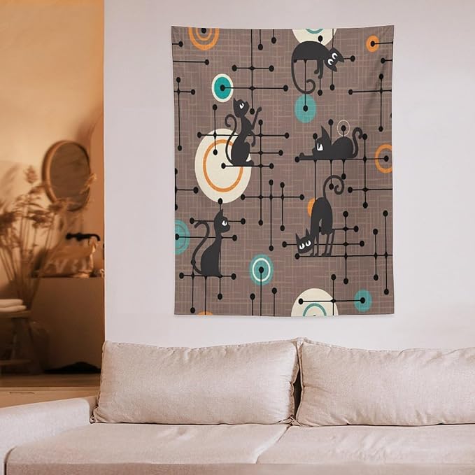 ICMOLYYENLO Boho Medieval Cat Tapestry, Abstract Atomic Starburst Geometric Aesthetic Art Wall Hanging For Bedroom Living Room Dormitory 60x80 Inches-Ruum Studio Home
